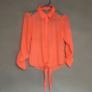 Neon pink button up crop top